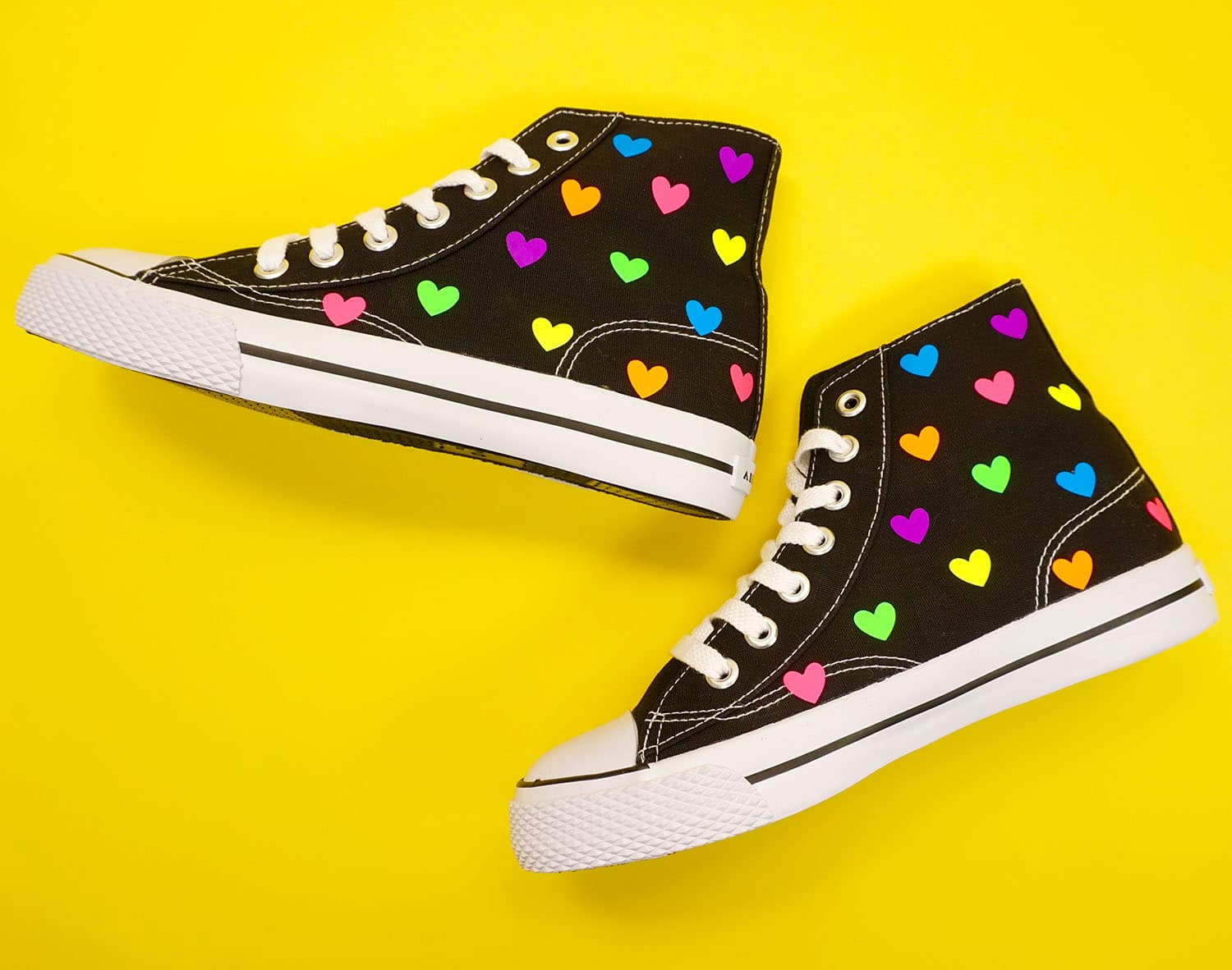 funky colorful rainbow heart shoes