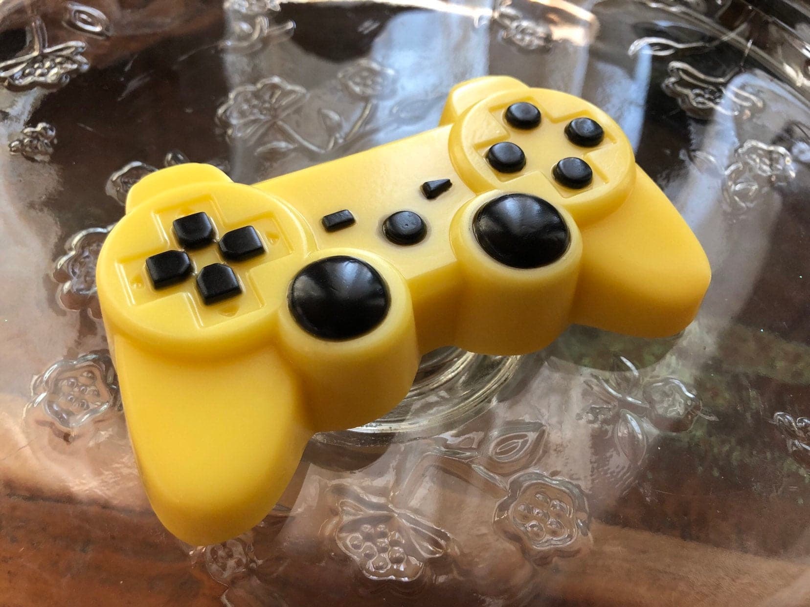 yellow playstation game controller soap