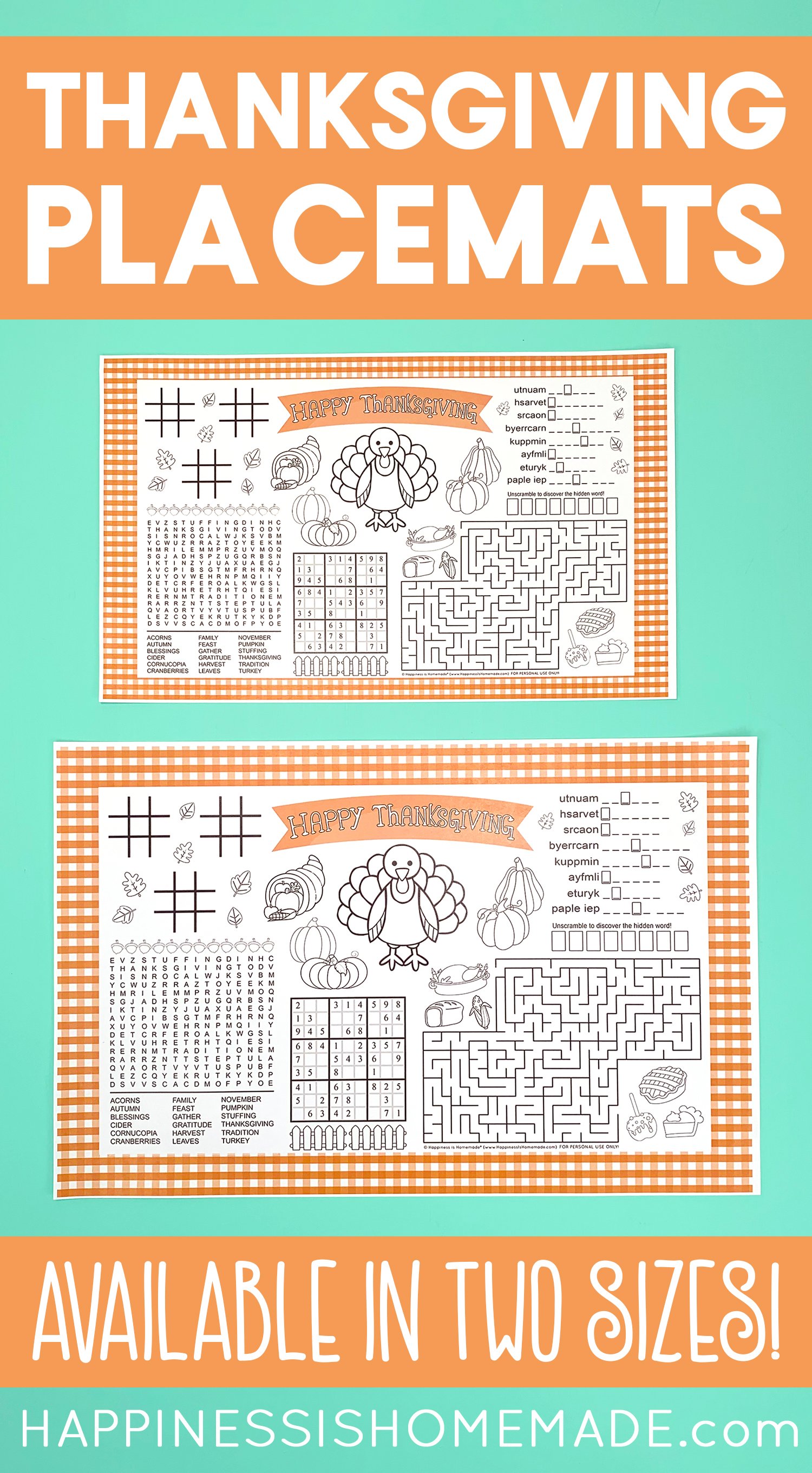 thanksgiving kids table placemats