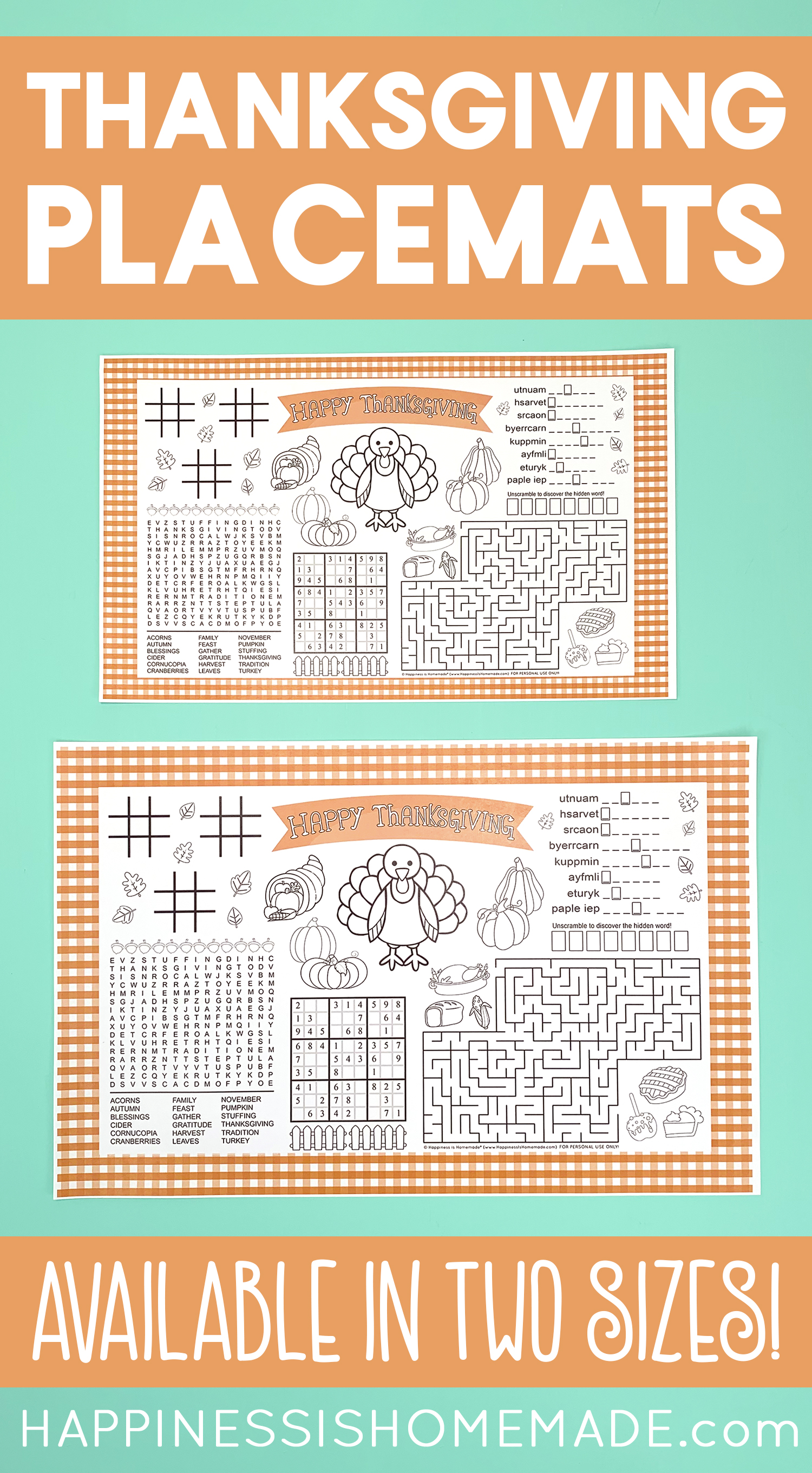 thanksgiving kids table placemats