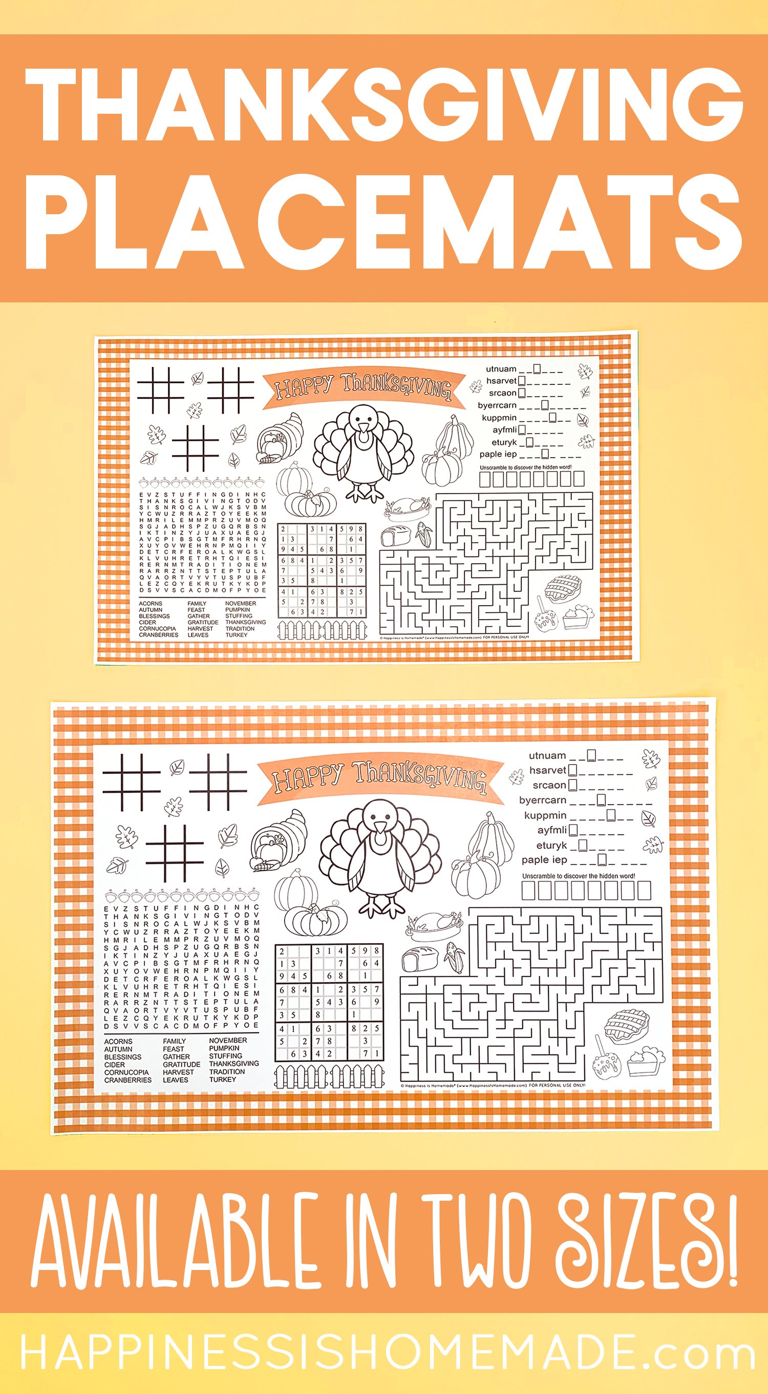 printable kids activity placemats for thanskgiving