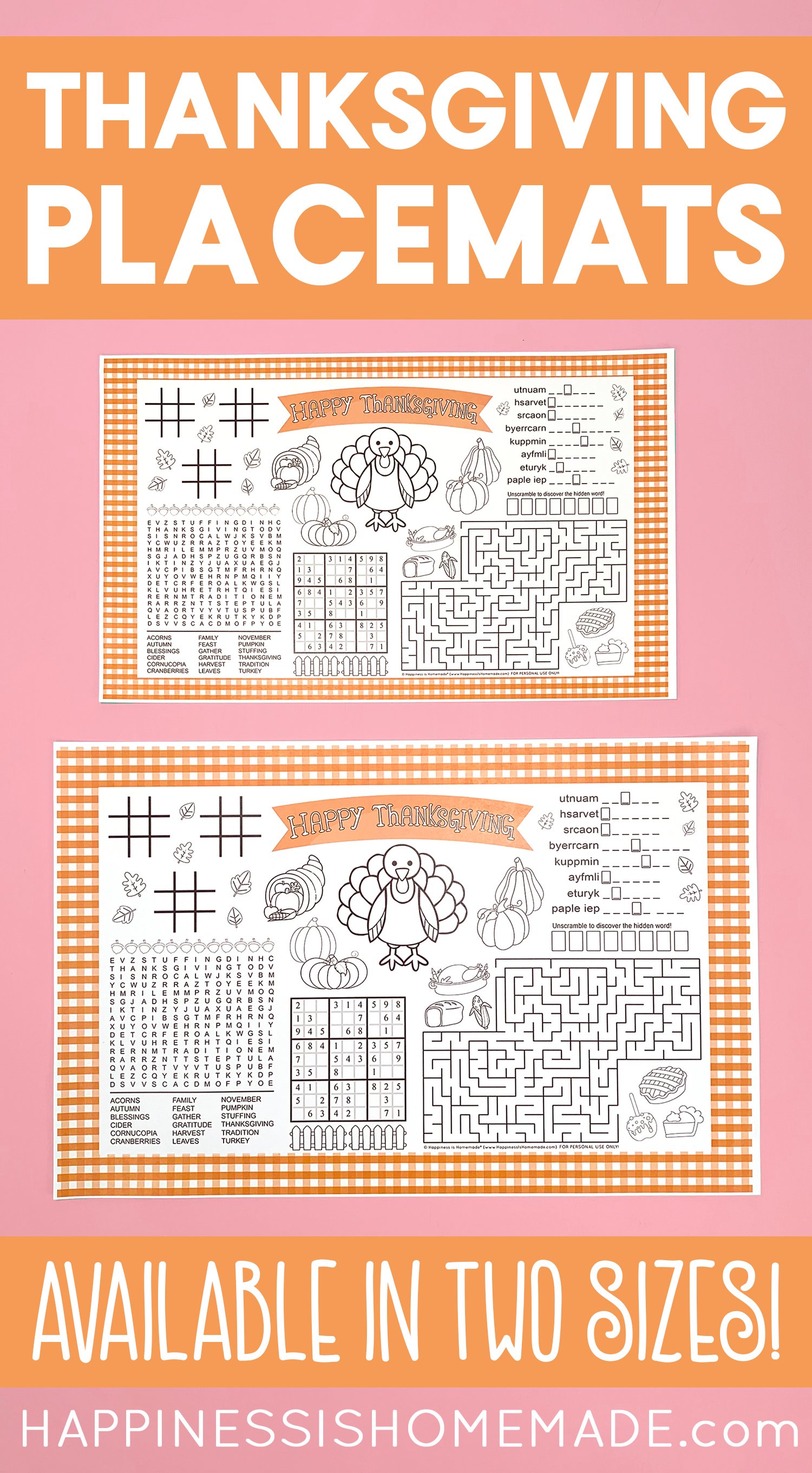 thanksgiving kids placemats