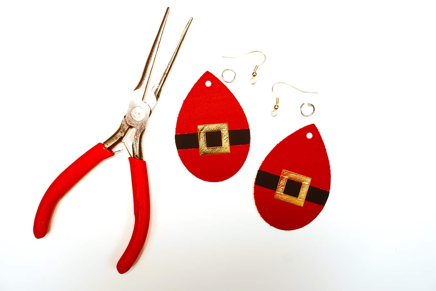 jewelry making tools and earring hooks for DIY santa belt earrings