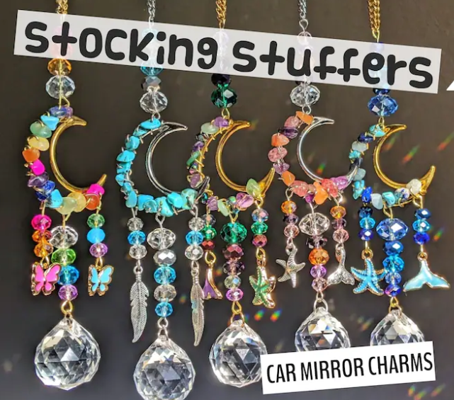 car mirror charms with crescent moons and starts