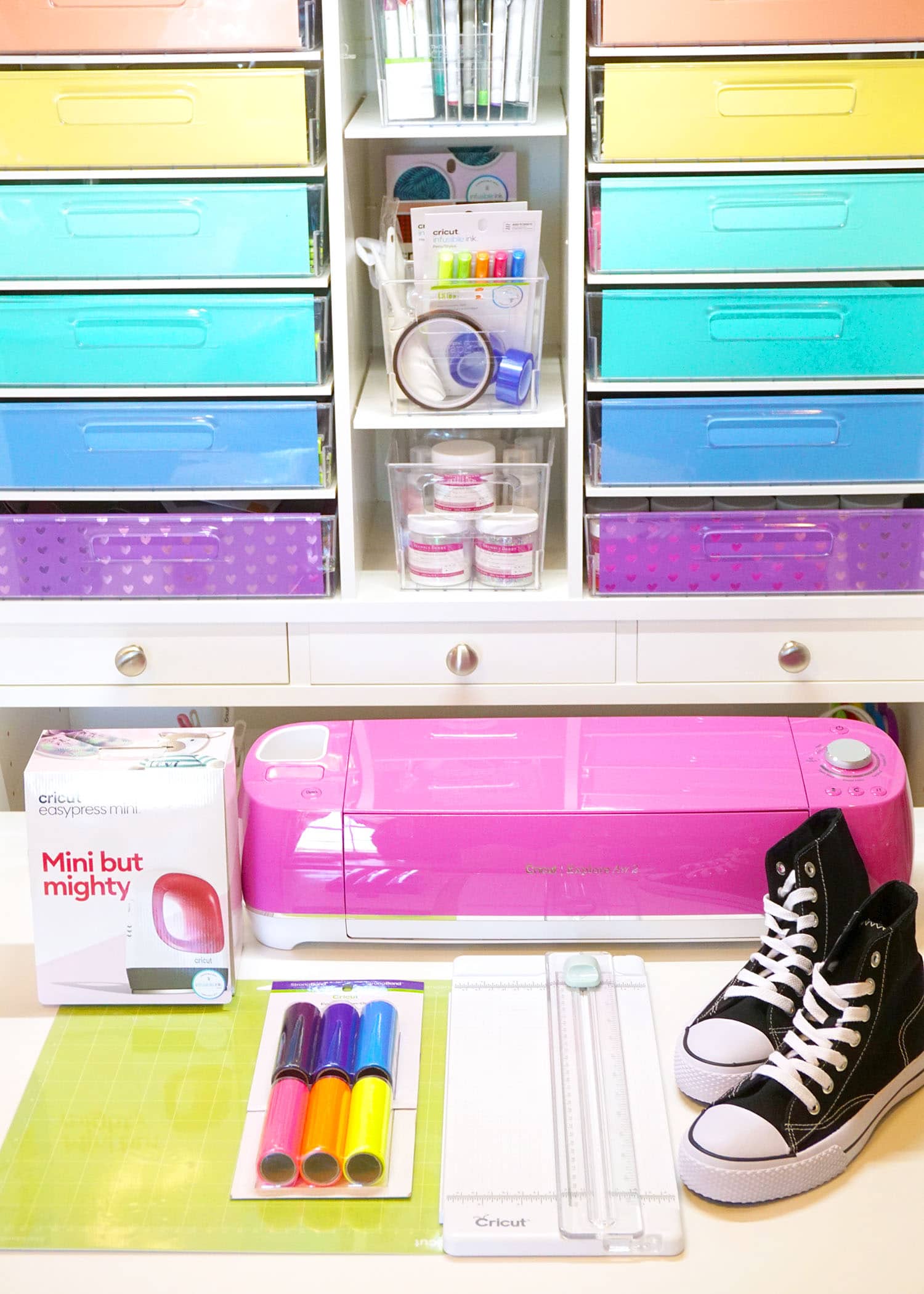 supplies for making rainbow heart high tops