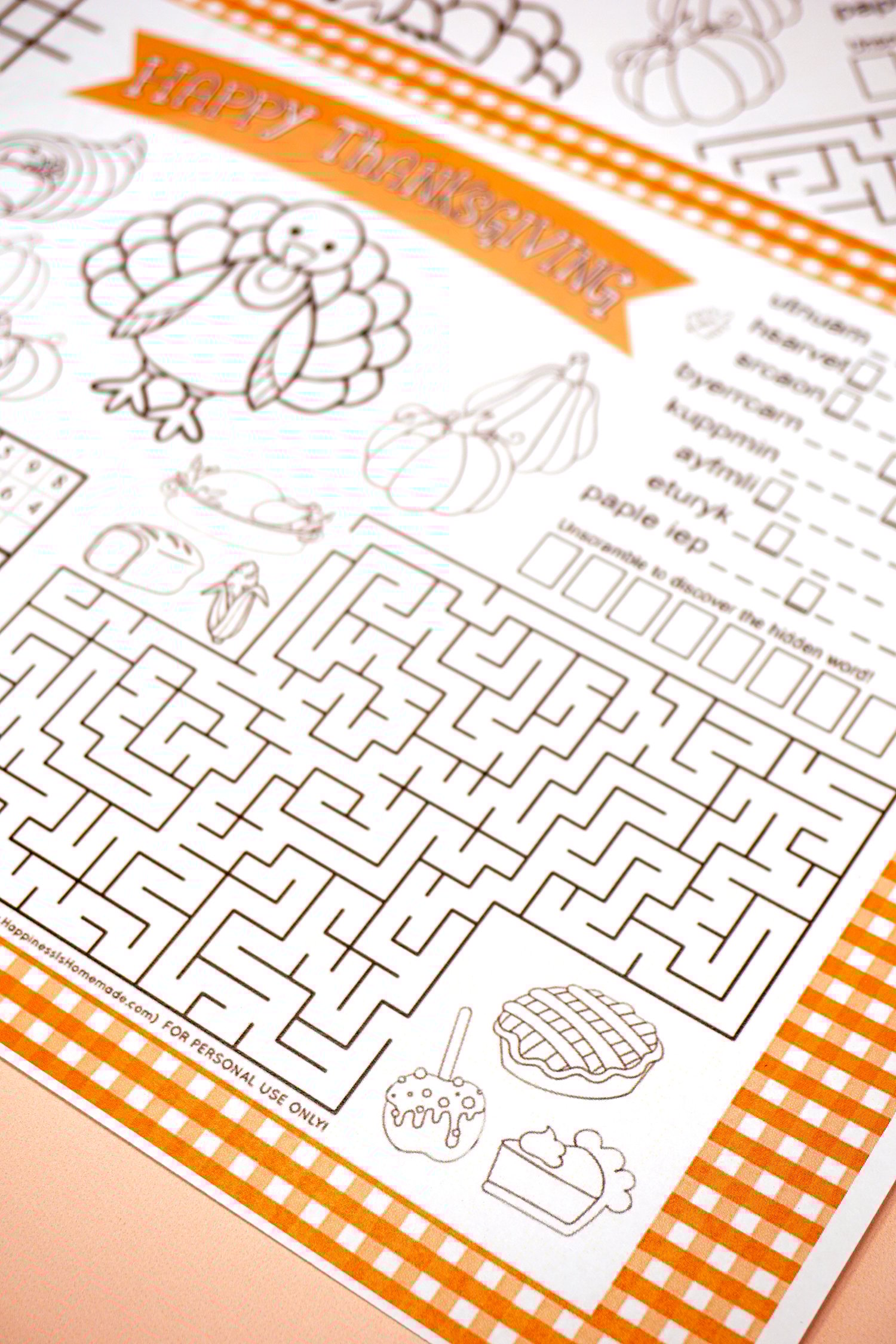 maze activity on printable placemat