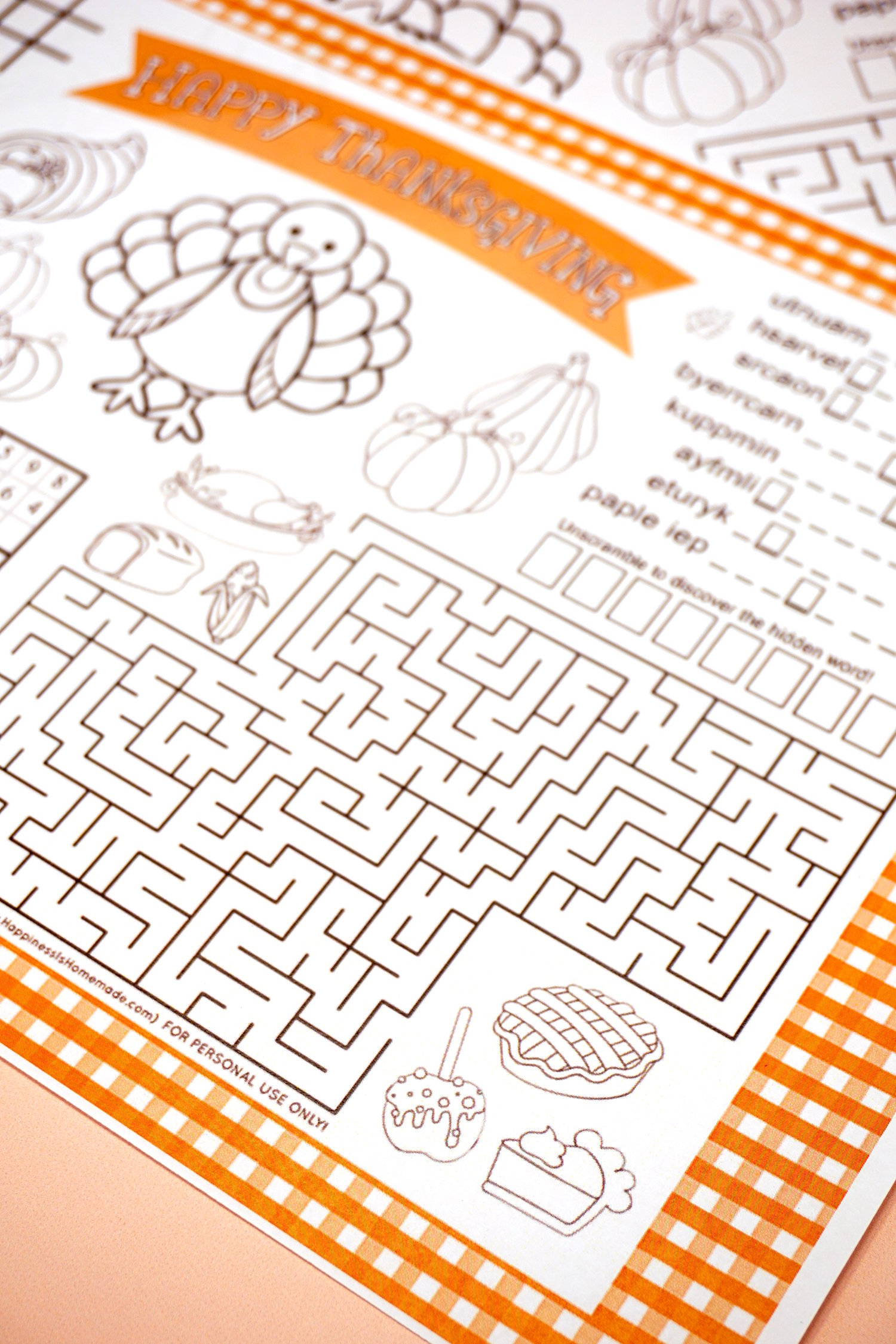 maze activity on printable placemat