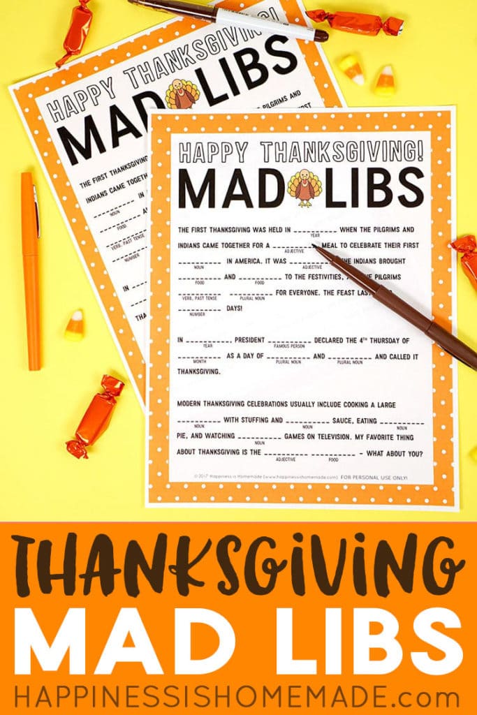 Thanksgiving Mad Libs Printable Game - Happiness is Homemade