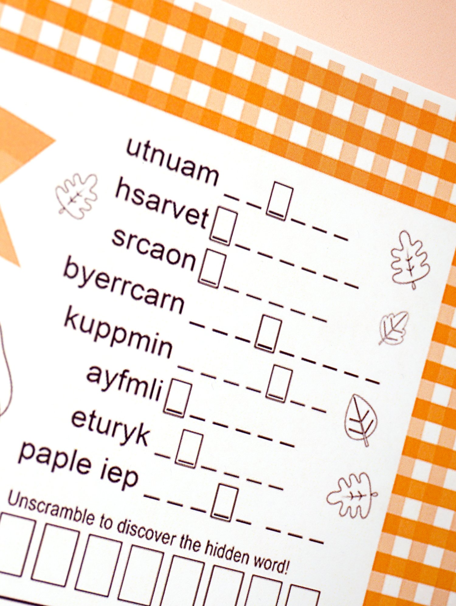 word scramble game on printable placemat