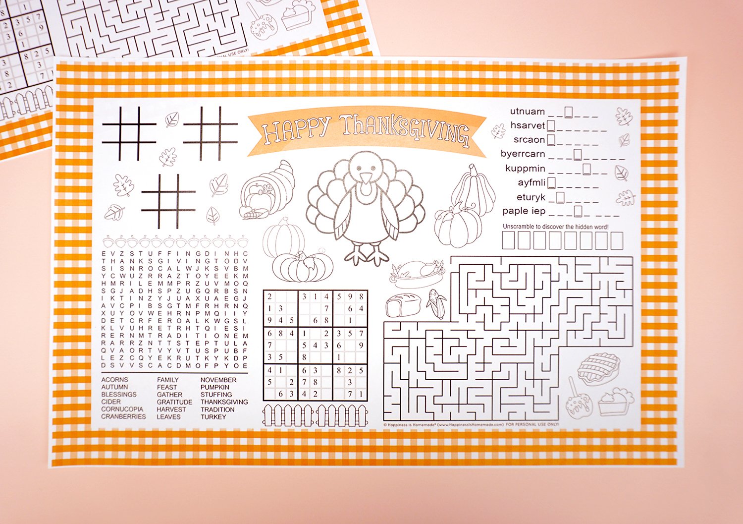 thanksgiving placemat for kids table