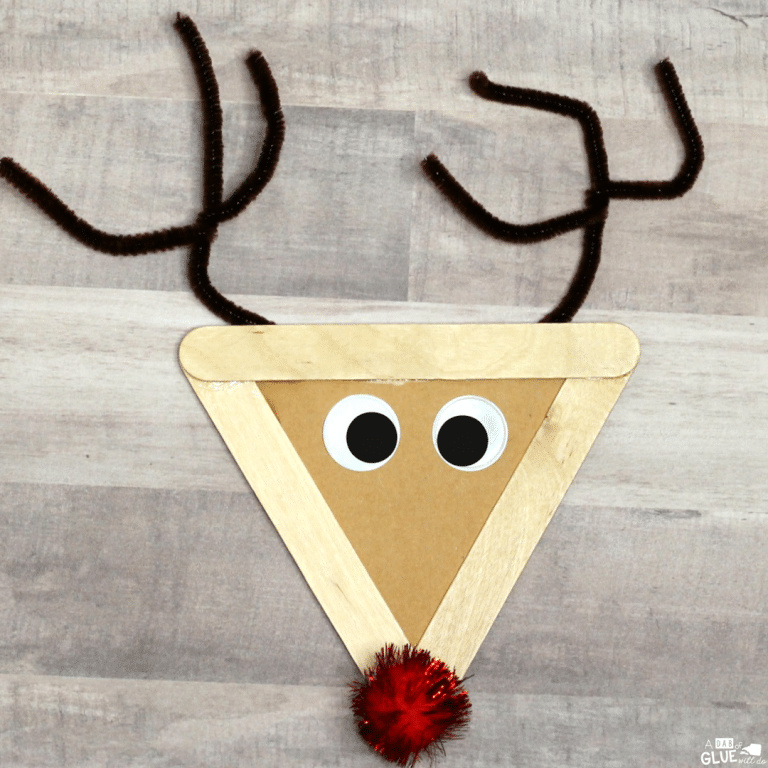 DIY reindeer made from craft sticks, pipe cleaners and pom poms 