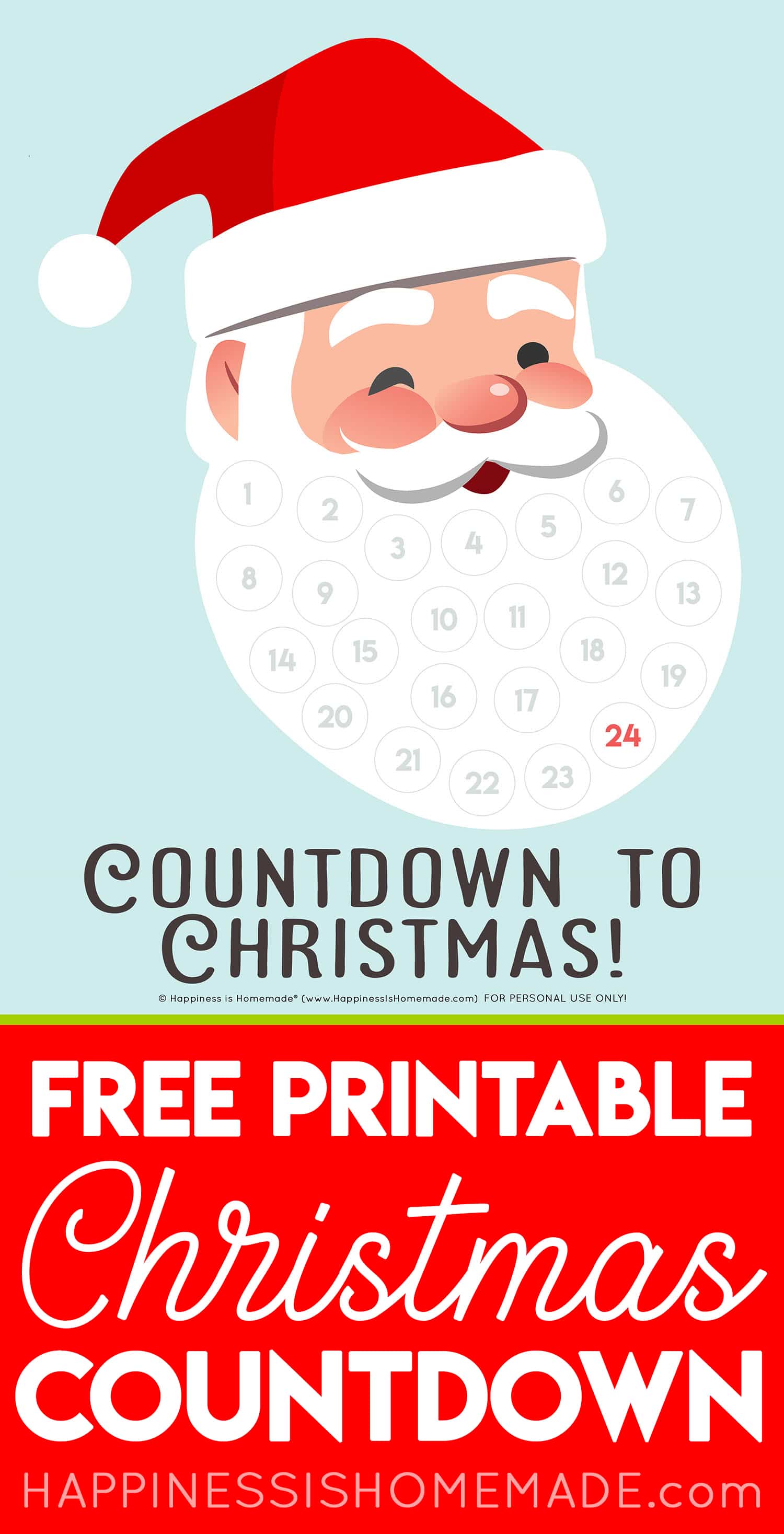 Santa Christmas Countdown Printable Happiness is Homemade