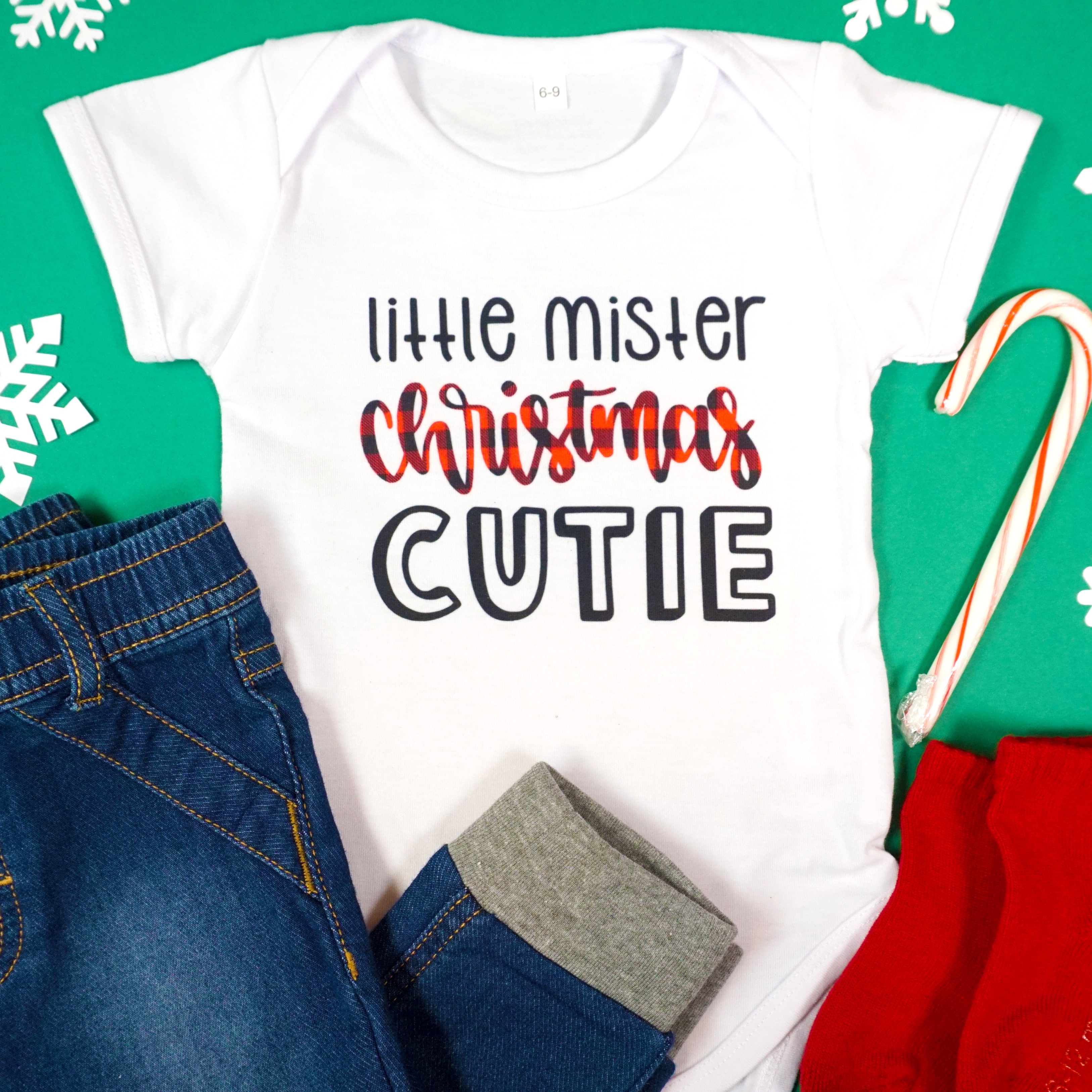 little mister christmas cutie shirt with candy cane and accessories 
