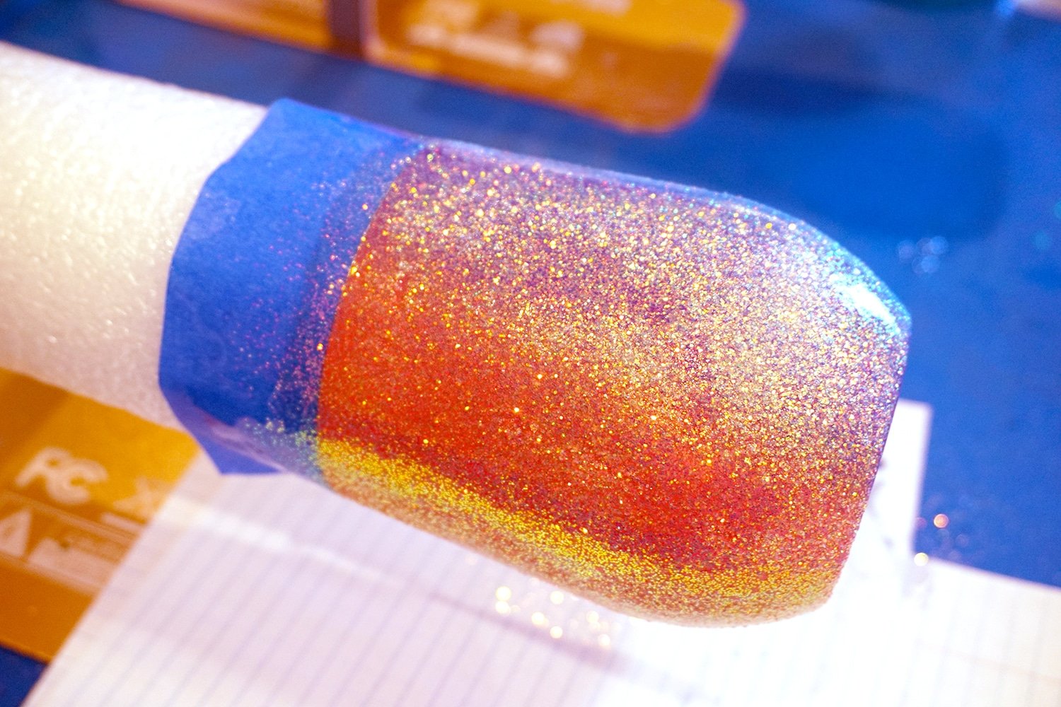 glitter on tumbler while on cup turner