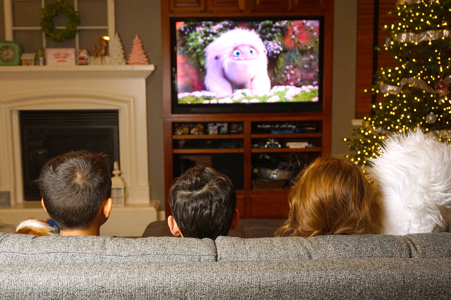 kids watching abominable movie on home tv