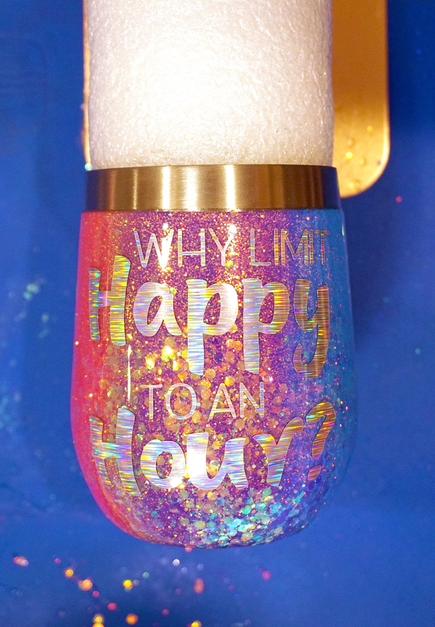 rainbow wine tumbler with quote 