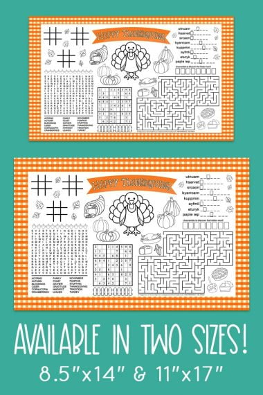 thanksgiving printable placemats available in two sizes