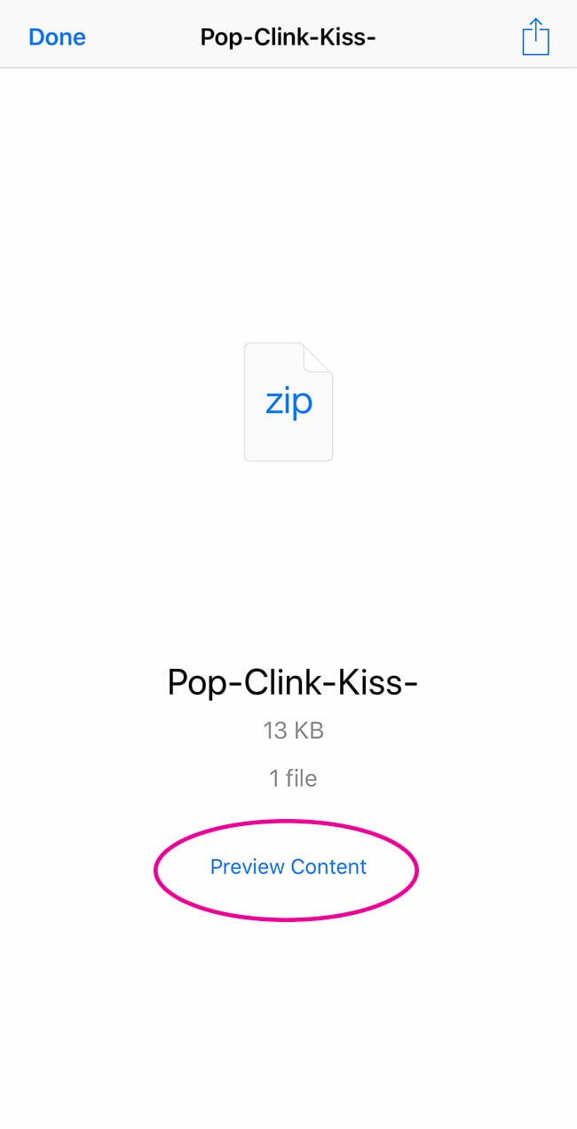 pop clink kiss saved file with preview content option selected