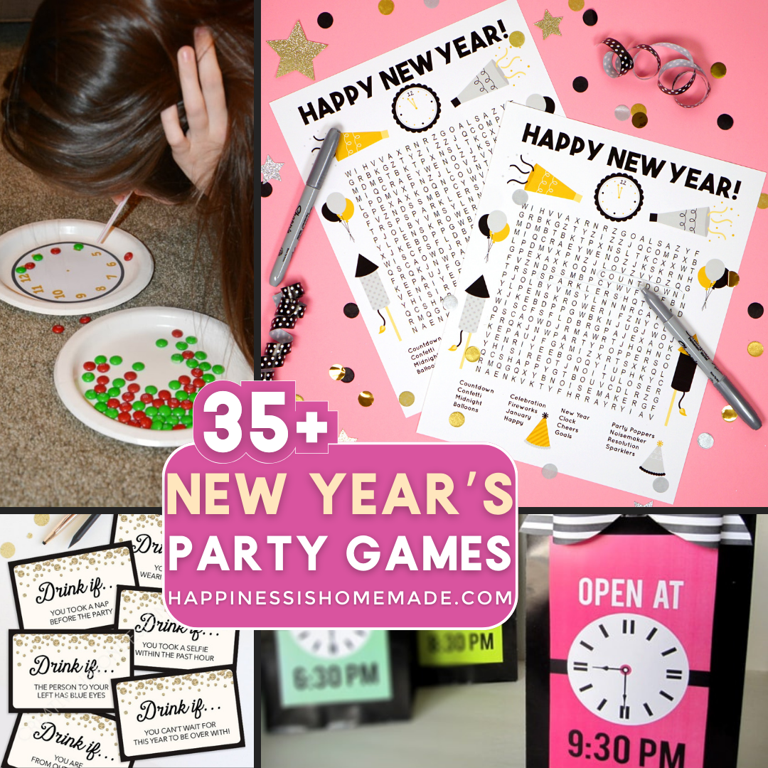35+ New Year's Party Games collage graphic 