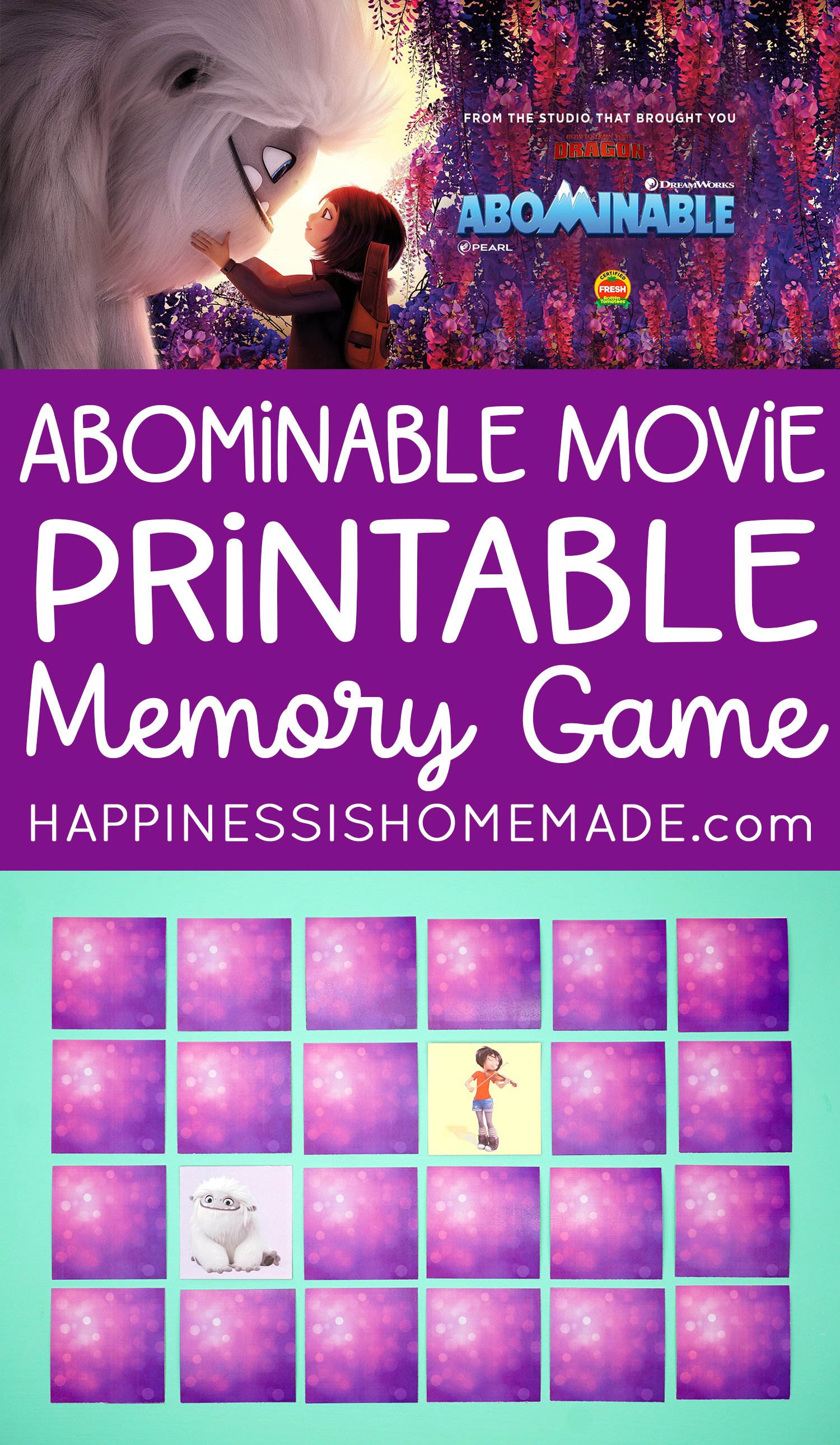 abominable movie printable memory match game