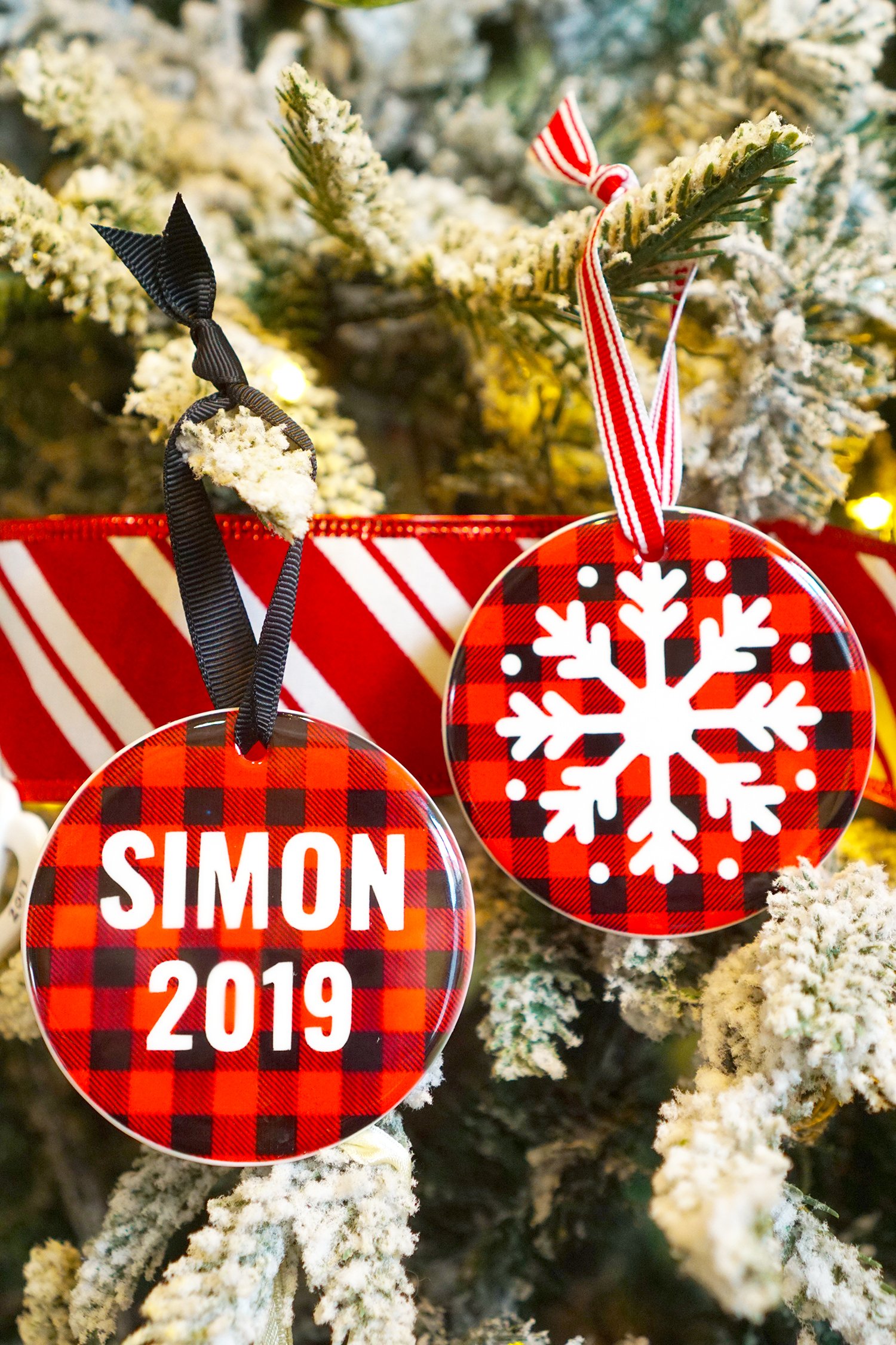 buffalo plaid ornaments made with cricut infusible ink