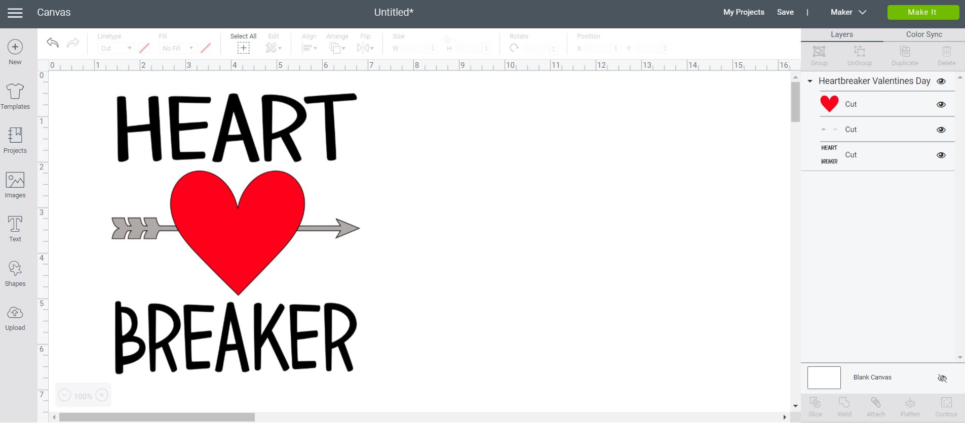 heart breaker svg file in cricut design space