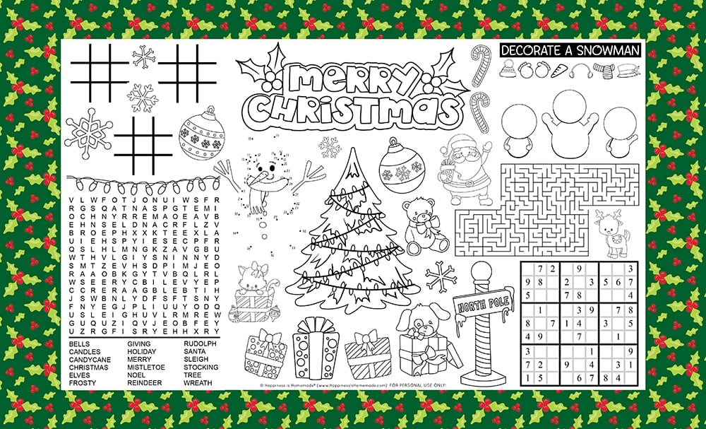 christmas placemats for kids