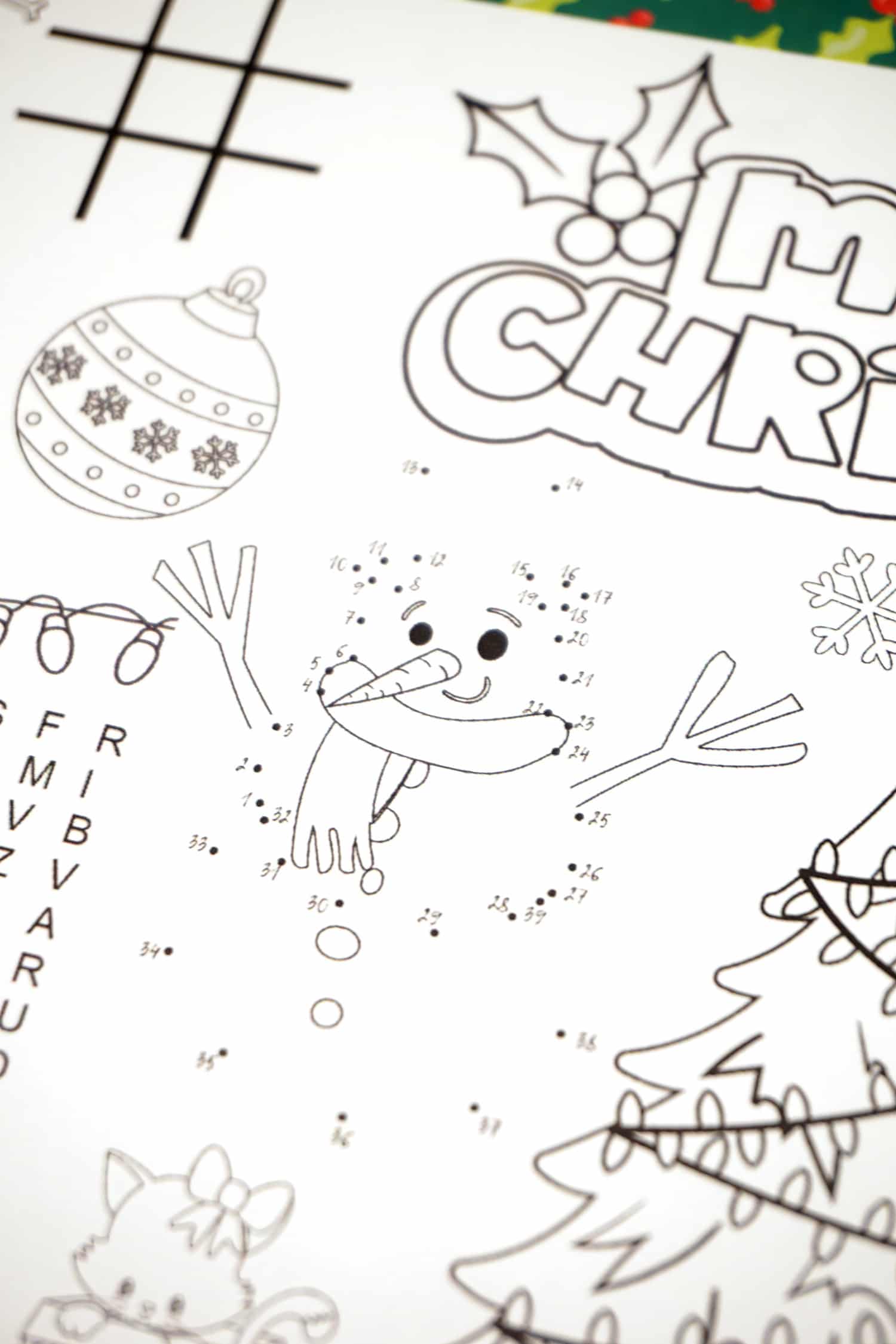 dot to dot snowman drawing on christmas placemat
