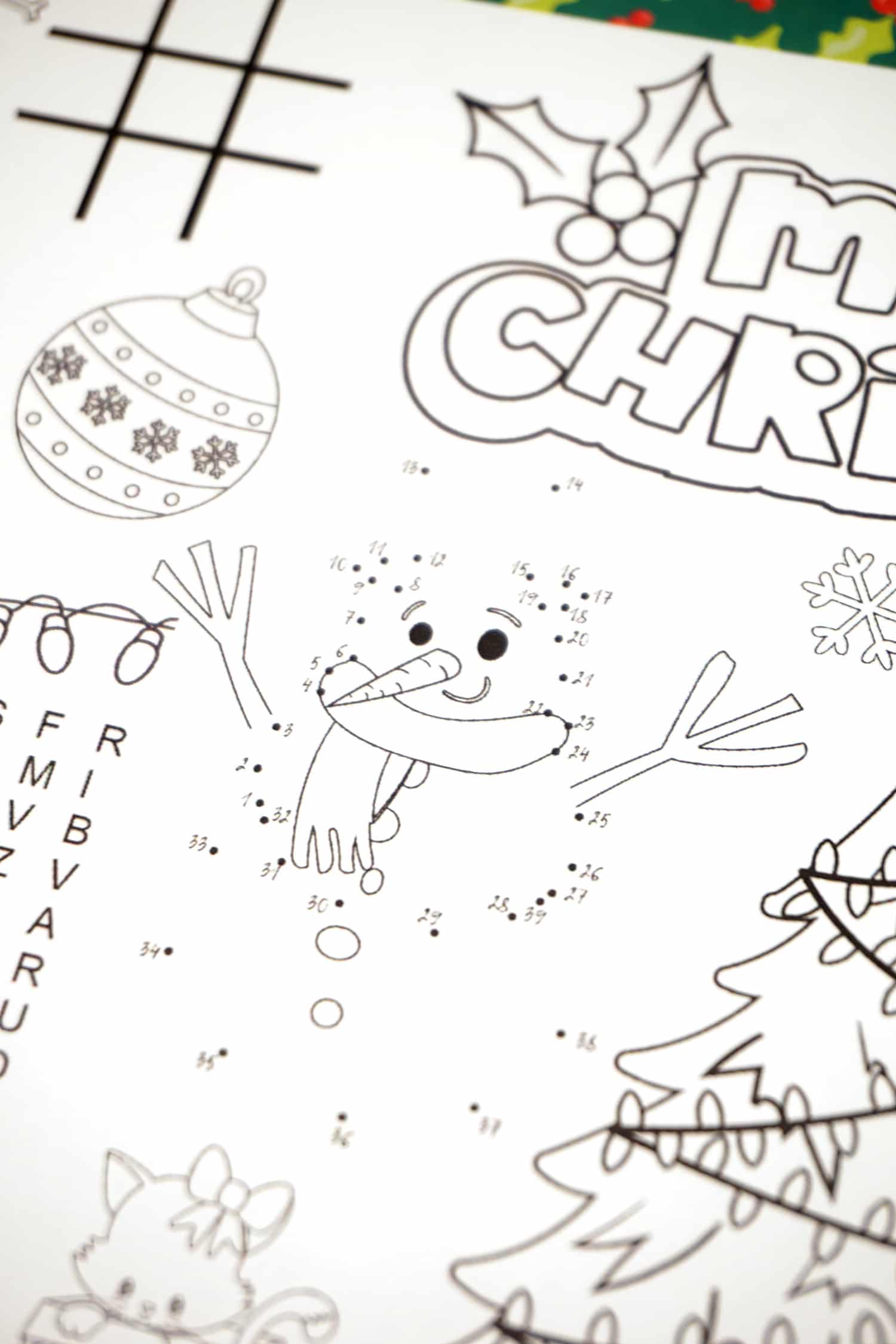 dot to dot snowman drawing on christmas placemat 