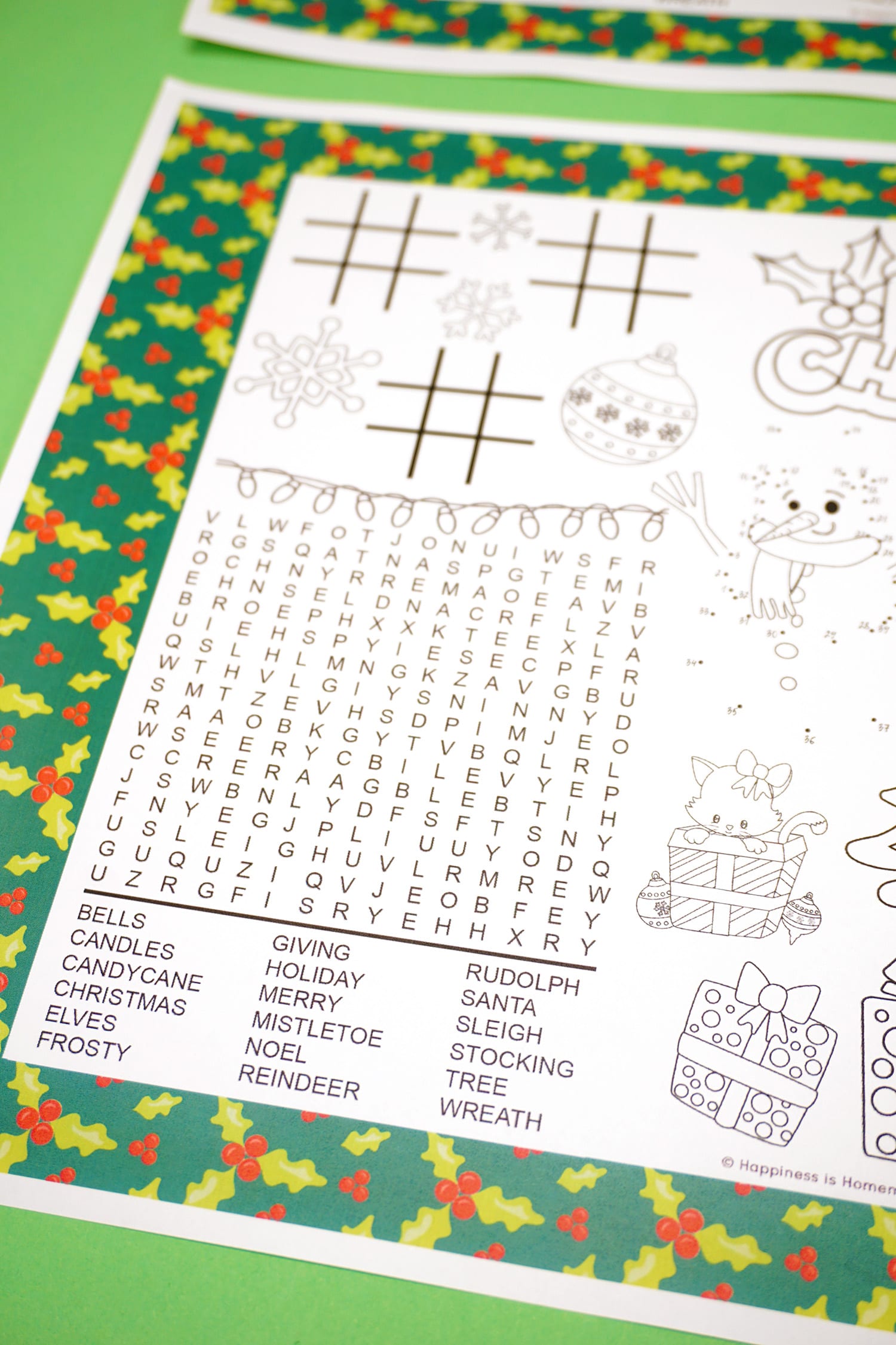 christmas printable placemat with games and activities