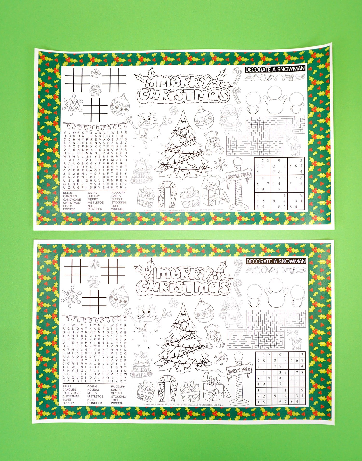 printable christmas placemats for kids