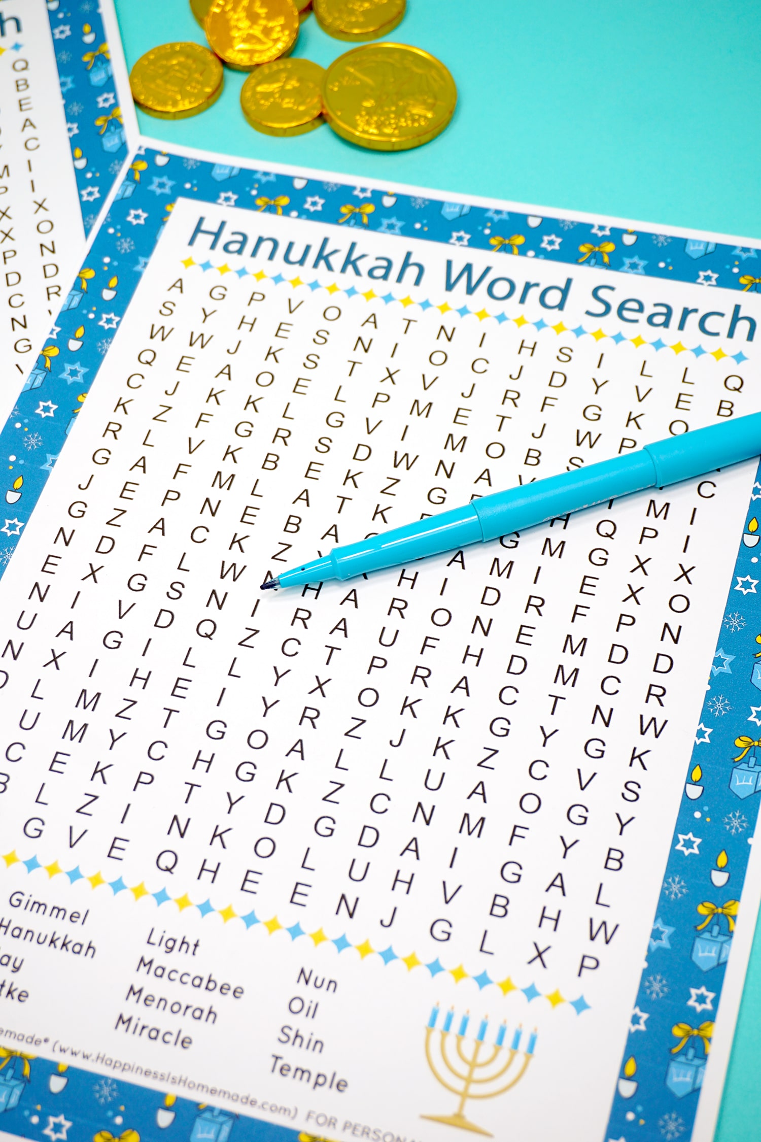 printable hanukkah game word search puzzle for kids