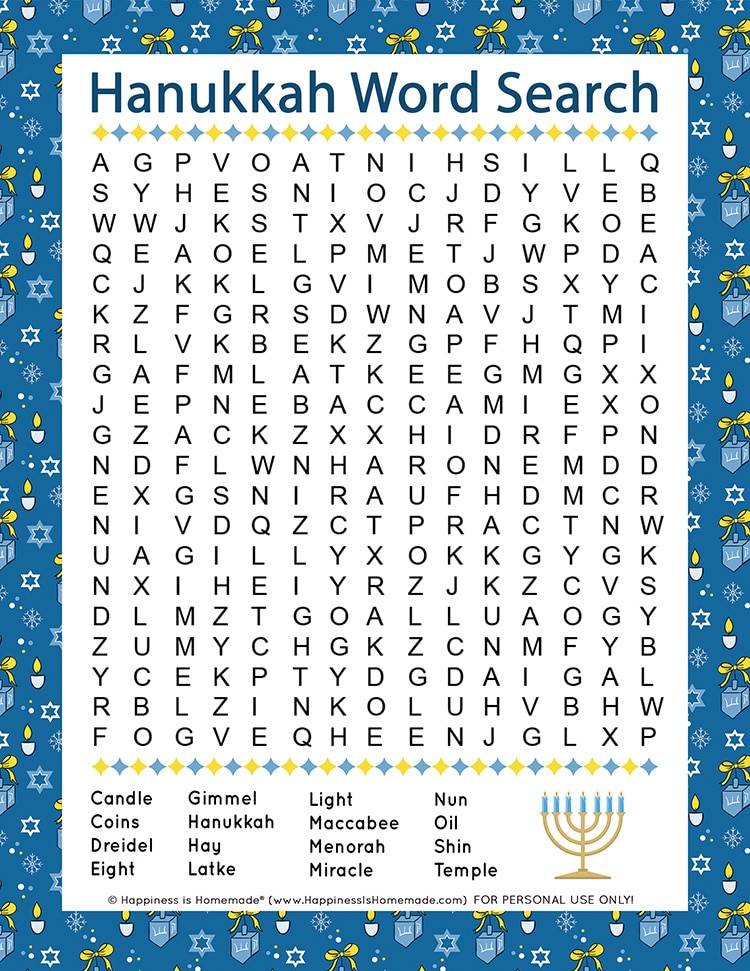 Hanukkah Word Search for Kids & Adults Happiness is Homemade