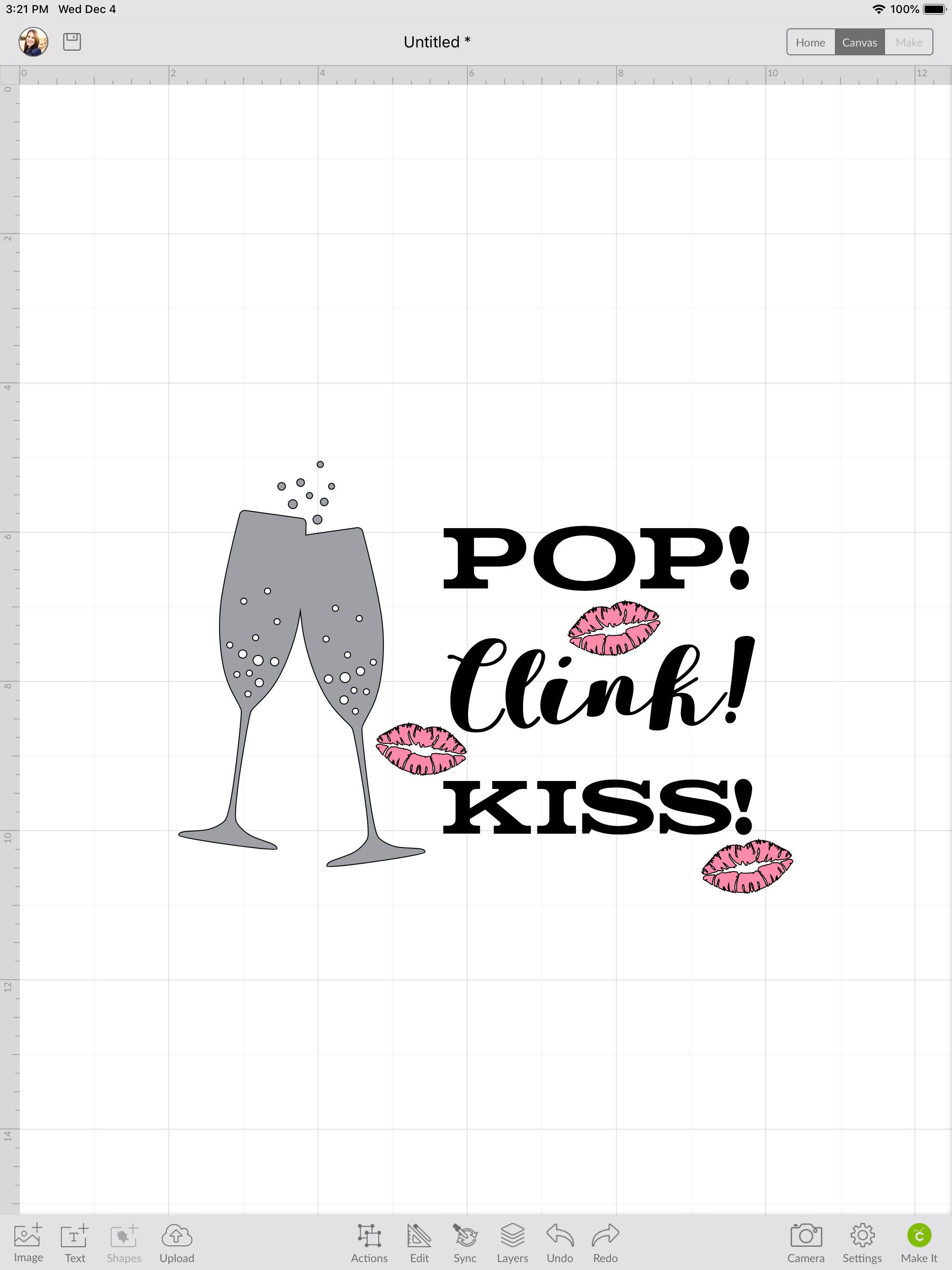 pop clink kiss open in cricut design space in cutting mat preview