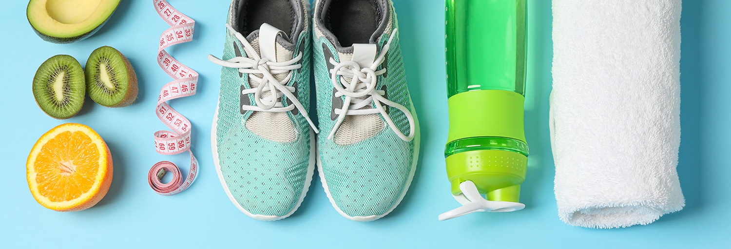 running shoes and water bottle