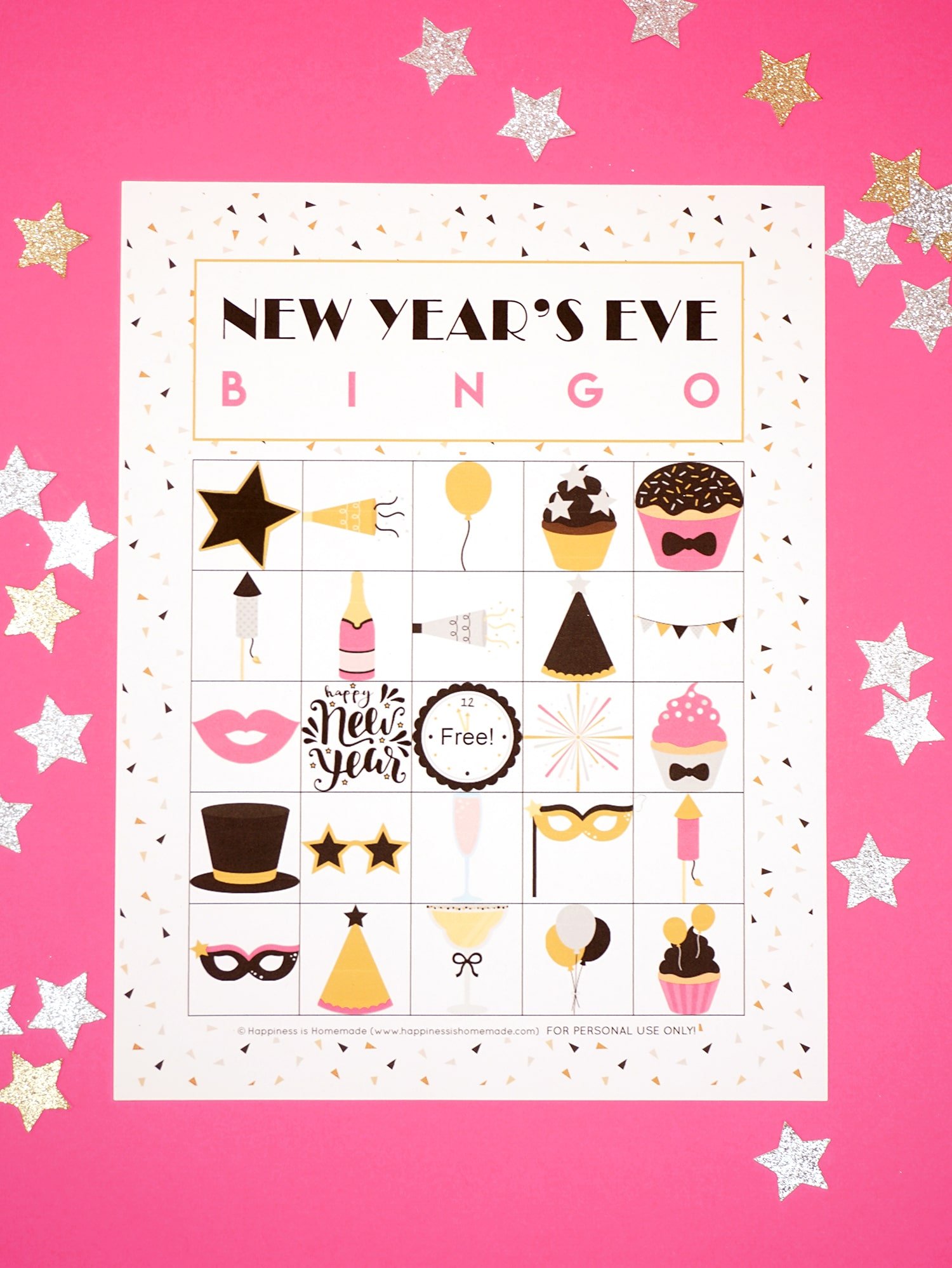 new years eve bingo game card printable