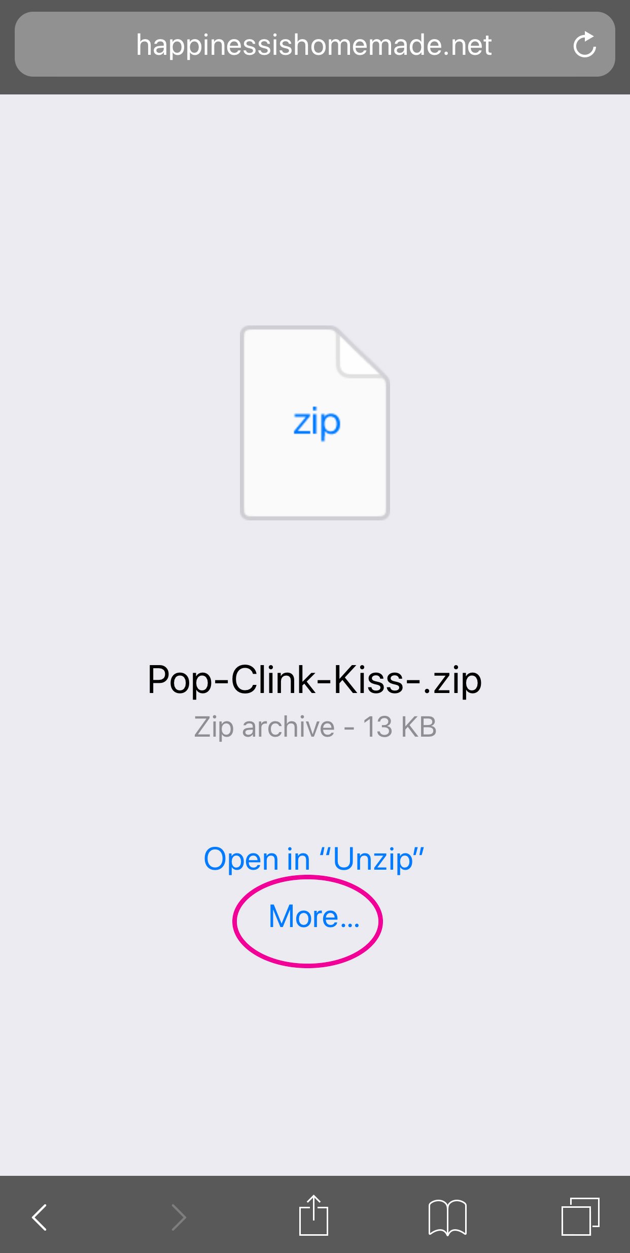 pop clink kiss zip file with more option circled