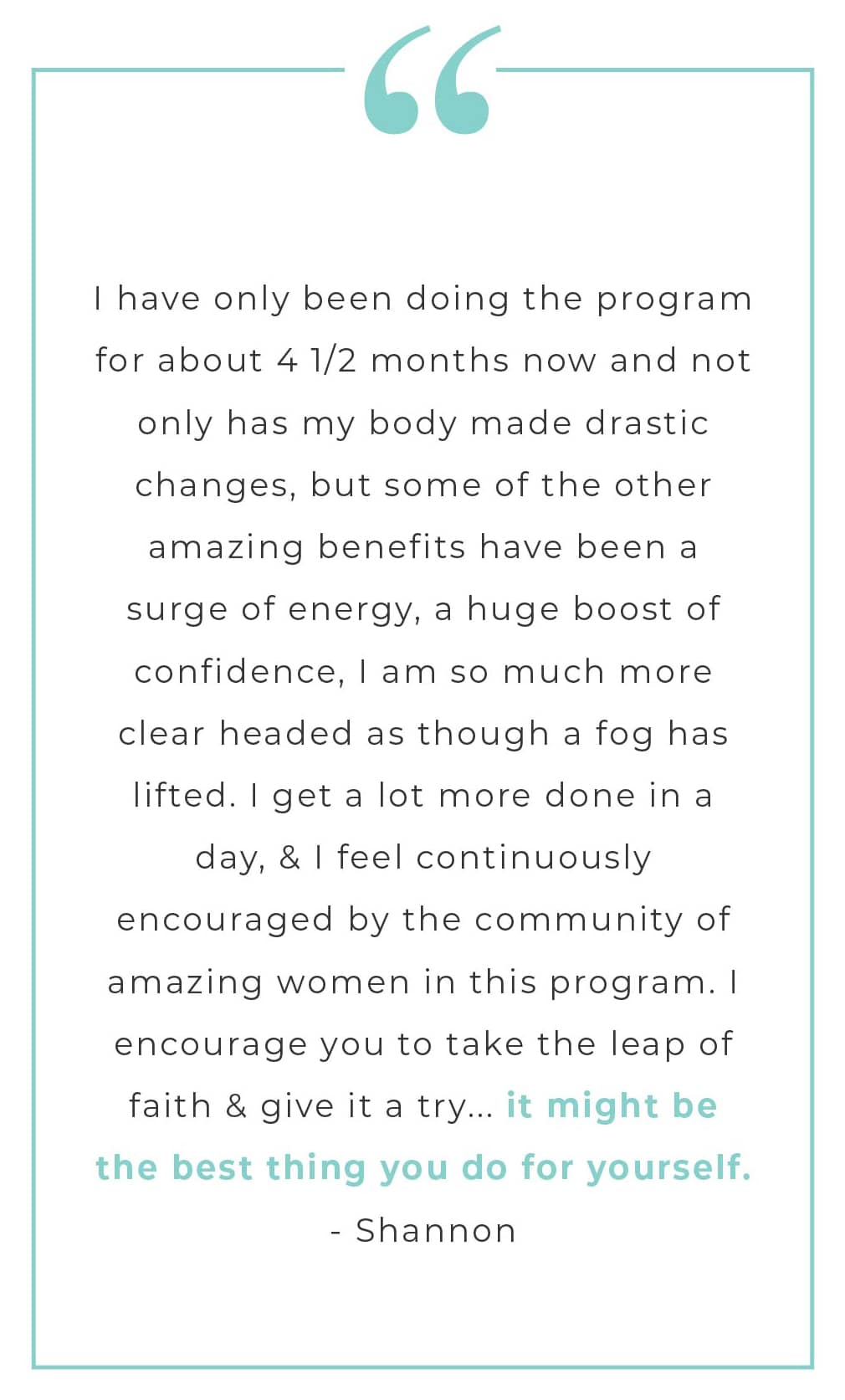 testimonial on program from shannon