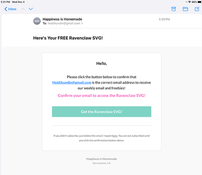 email from happiness is homemade sender