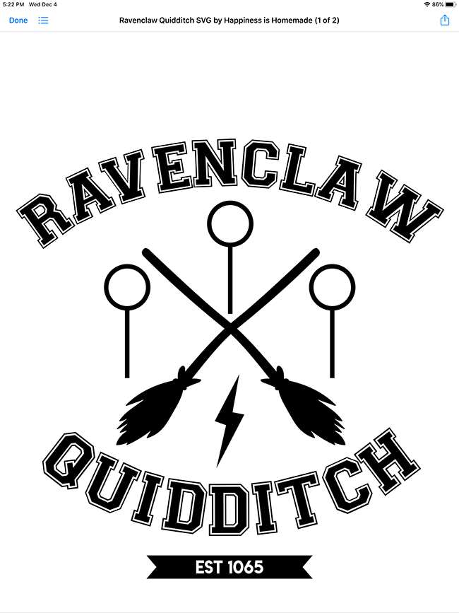 ravenclaw quidditch file opened in ipad