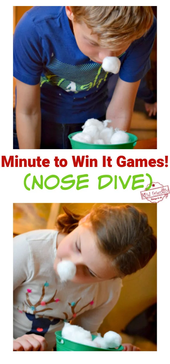 minute to win it nose dive game being played by kids