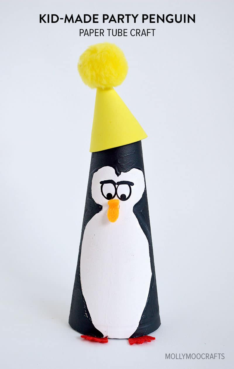 kid made party penguin paper tube craft