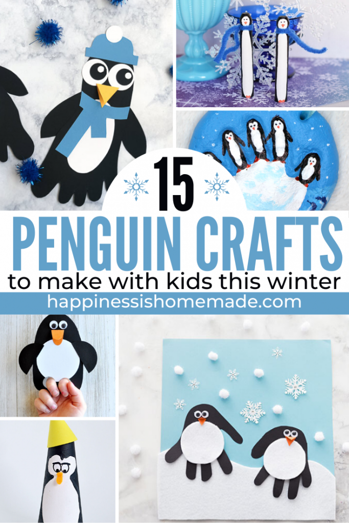 15 penguin crafts to make with kids this winter pin graphic