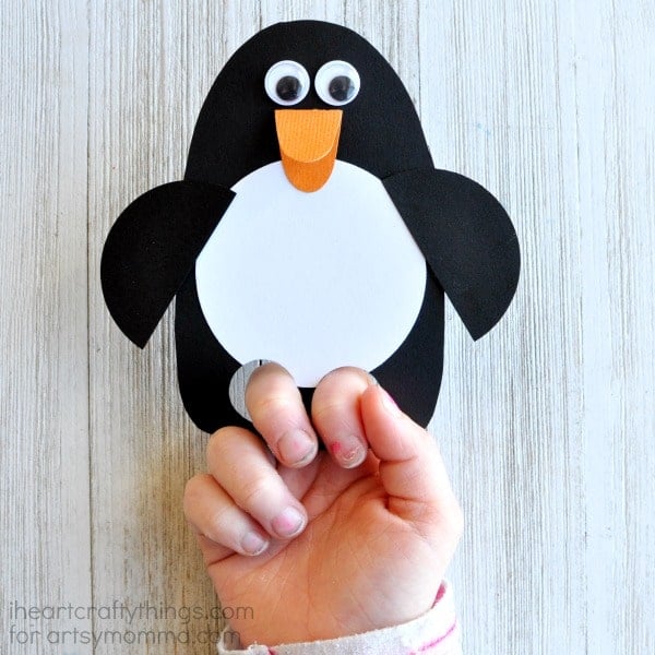 penguin finger puppet made from paper