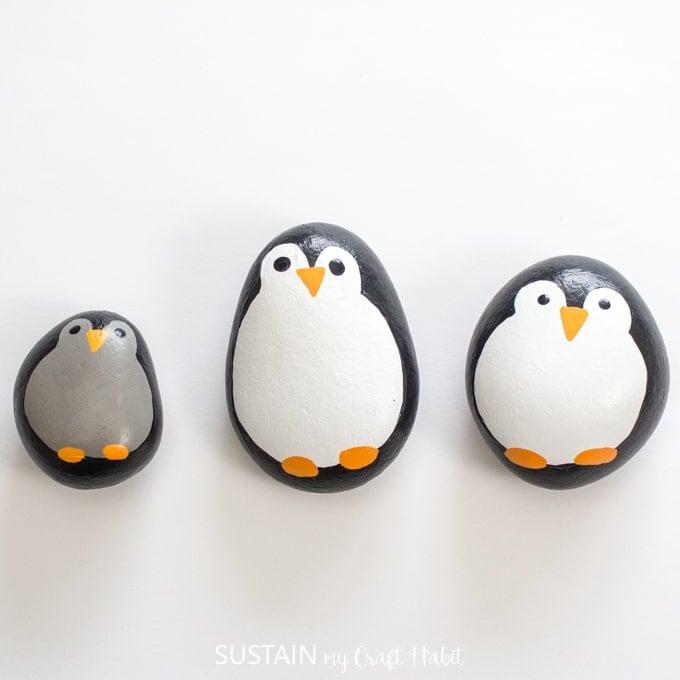 penguin painted rock family