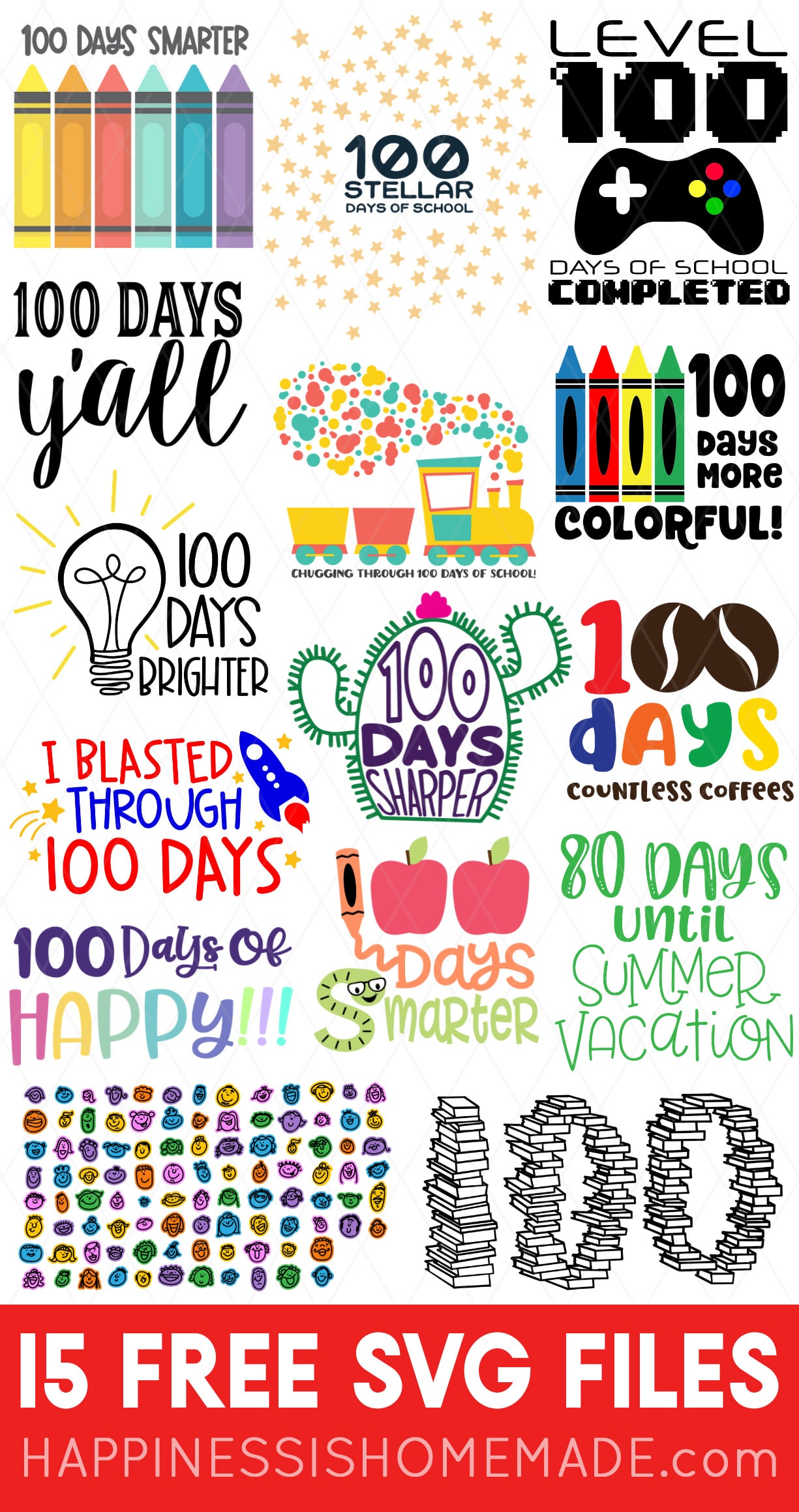 100 days of school svg collage 