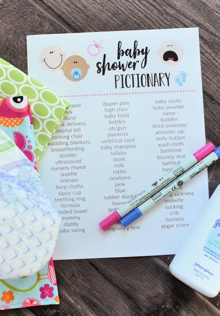 baby shower pictionary game printable