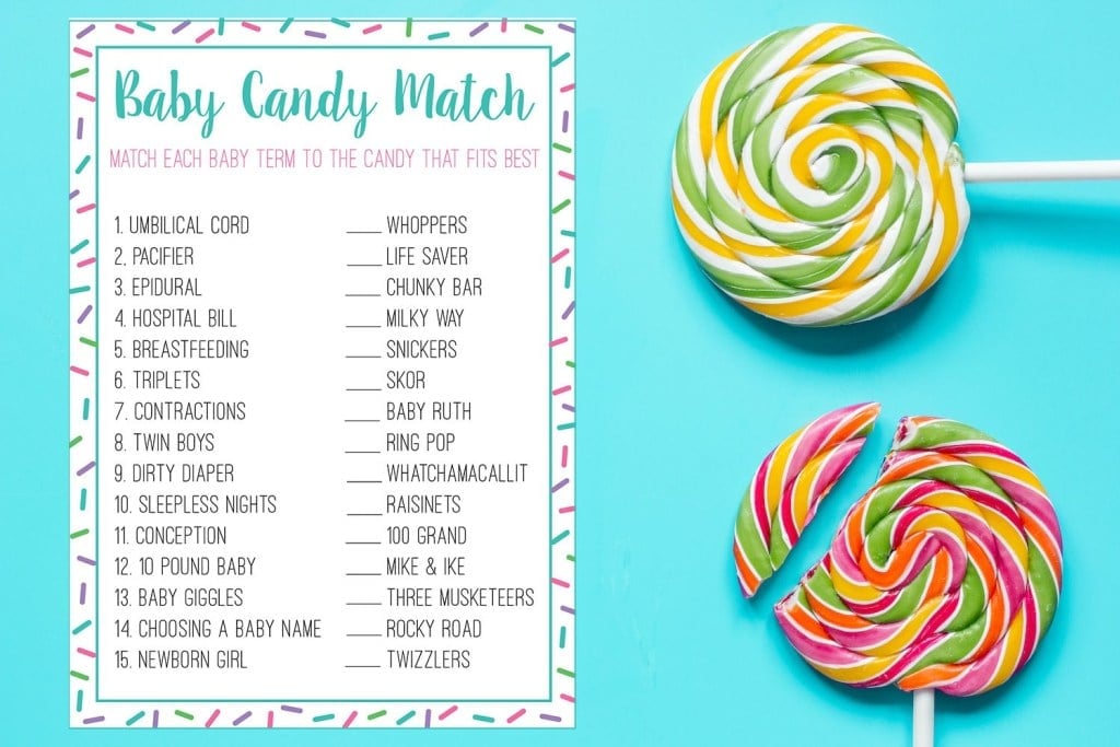 candy match games baby shower printable game