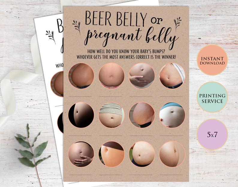 beer belly or pregnant belly printable game