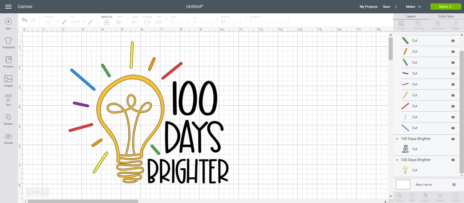 100 Days Brighter SVG Design in Cricut Design Space